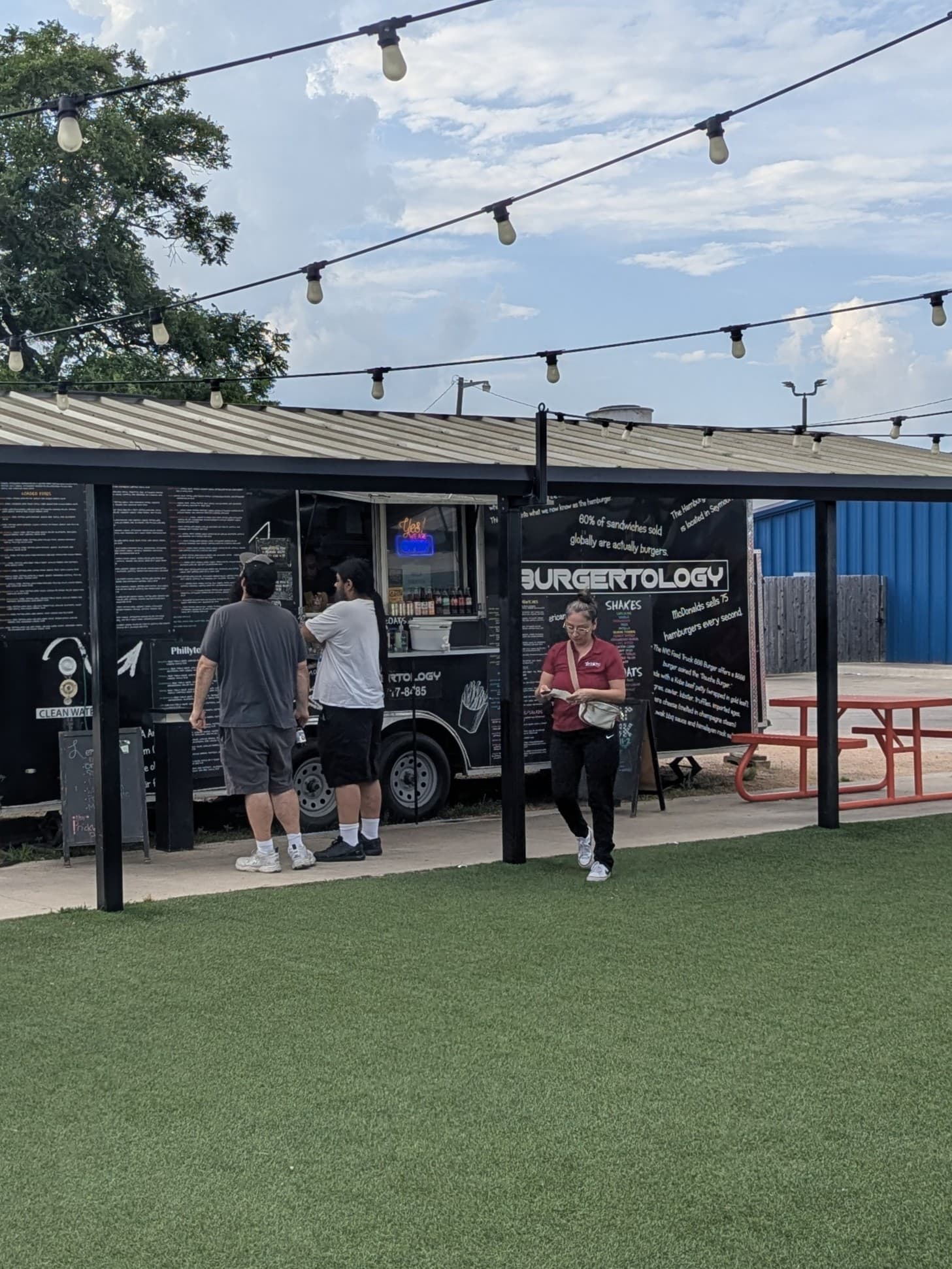 Route 77 Food Park entrance and outdoor seating in Waco